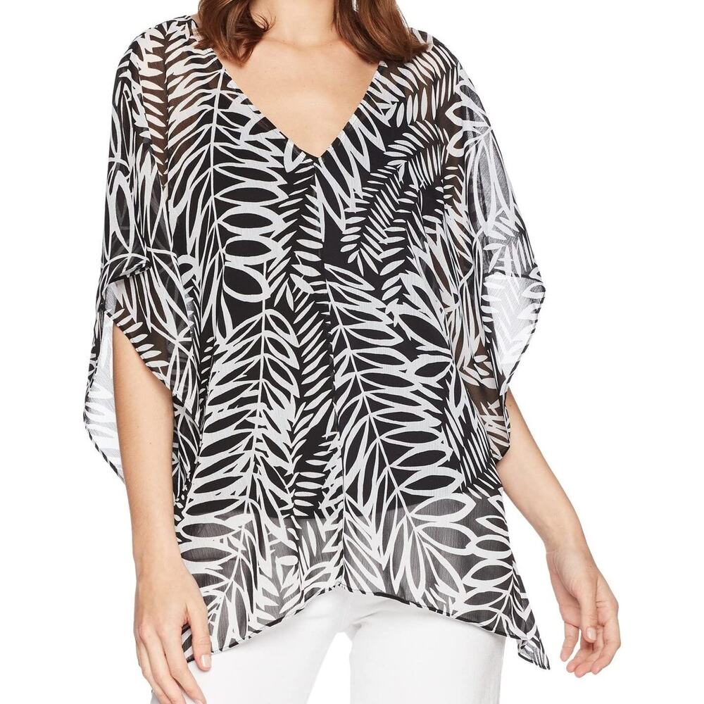NYDJ Women Chiffon Caftan Popover Twentynine Palms Black Size XS